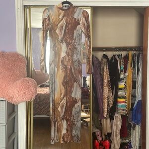 FASHION NOVA S Long Sleeved Multicolored Marble Dress